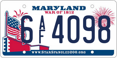 MD license plate 6AF4098