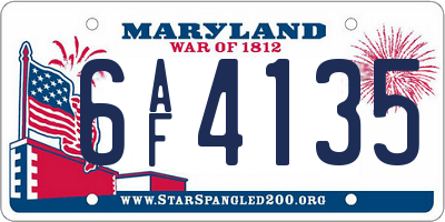MD license plate 6AF4135