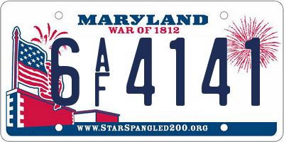 MD license plate 6AF4141
