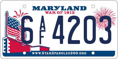 MD license plate 6AF4203