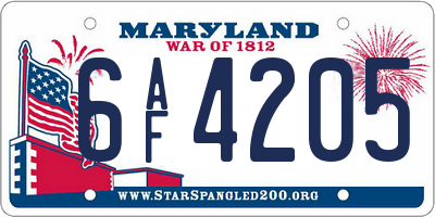 MD license plate 6AF4205