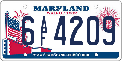 MD license plate 6AF4209