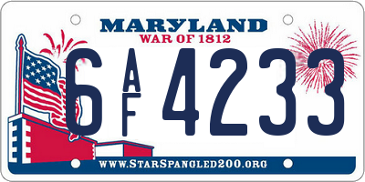 MD license plate 6AF4233