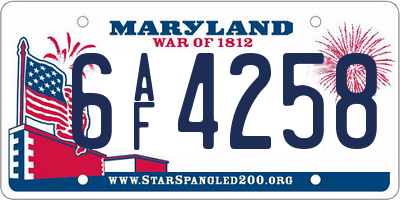 MD license plate 6AF4258