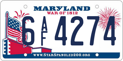 MD license plate 6AF4274