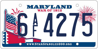 MD license plate 6AF4275