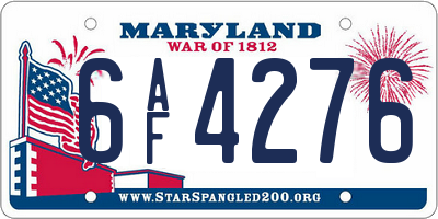 MD license plate 6AF4276