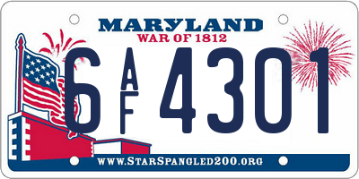 MD license plate 6AF4301