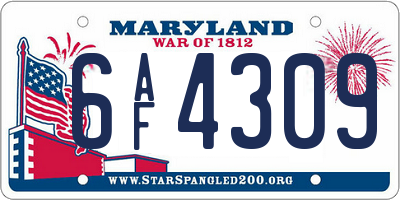 MD license plate 6AF4309