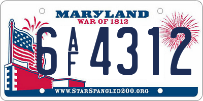 MD license plate 6AF4312
