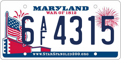 MD license plate 6AF4315