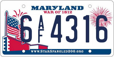 MD license plate 6AF4316
