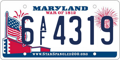 MD license plate 6AF4319
