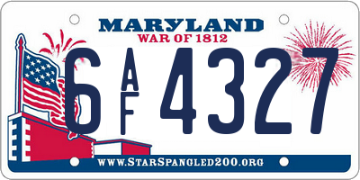 MD license plate 6AF4327