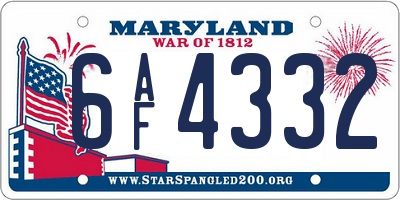 MD license plate 6AF4332