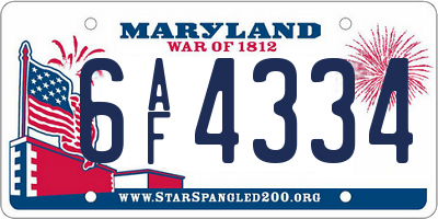 MD license plate 6AF4334