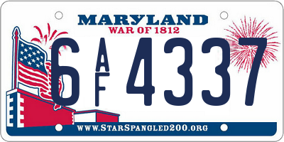MD license plate 6AF4337