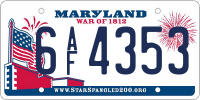 MD license plate 6AF4353