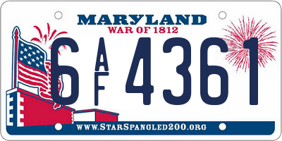 MD license plate 6AF4361