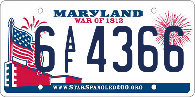 MD license plate 6AF4366