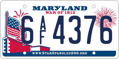 MD license plate 6AF4376