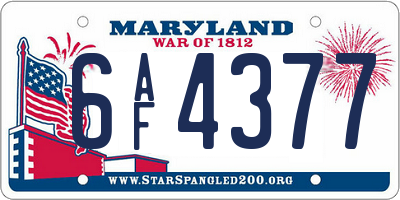 MD license plate 6AF4377