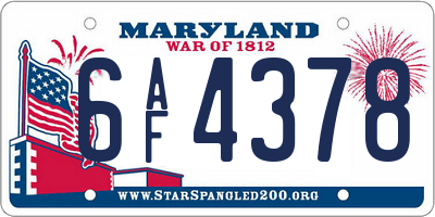 MD license plate 6AF4378