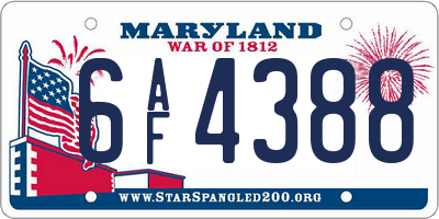MD license plate 6AF4388