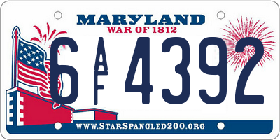MD license plate 6AF4392