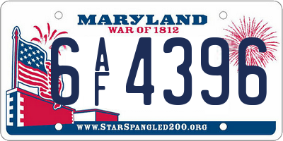 MD license plate 6AF4396