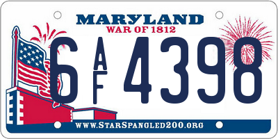 MD license plate 6AF4398