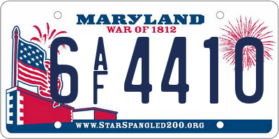 MD license plate 6AF4410