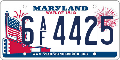 MD license plate 6AF4425