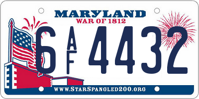 MD license plate 6AF4432