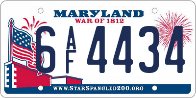MD license plate 6AF4434