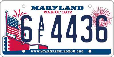 MD license plate 6AF4436