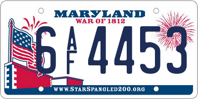 MD license plate 6AF4453