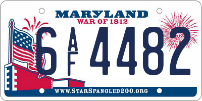 MD license plate 6AF4482