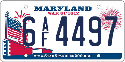 MD license plate 6AF4497