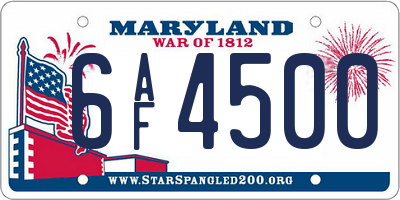 MD license plate 6AF4500