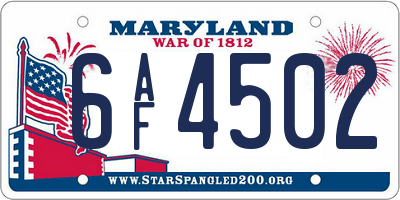 MD license plate 6AF4502