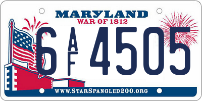 MD license plate 6AF4505