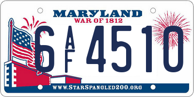 MD license plate 6AF4510