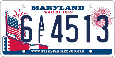 MD license plate 6AF4513