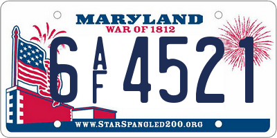 MD license plate 6AF4521