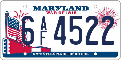 MD license plate 6AF4522