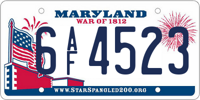 MD license plate 6AF4523