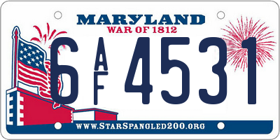 MD license plate 6AF4531