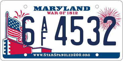 MD license plate 6AF4532