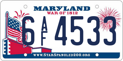 MD license plate 6AF4533